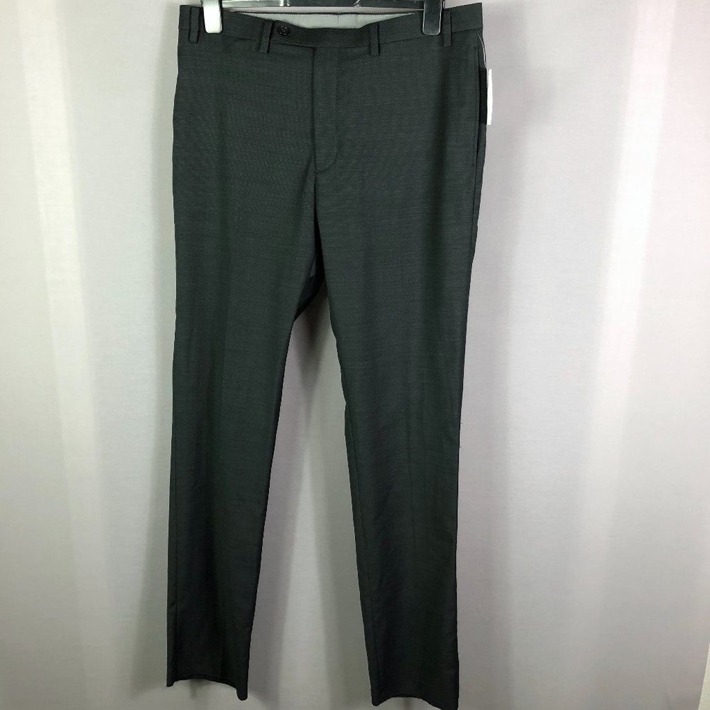 Calvin Klein Mabry Slim Fit Wool Solid Black Texture Dress Pants Size 35W